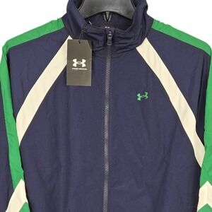 Under Armour Track Jacket Womens XS Blue Green‎ White Icon Crinkle Full Zip NWT